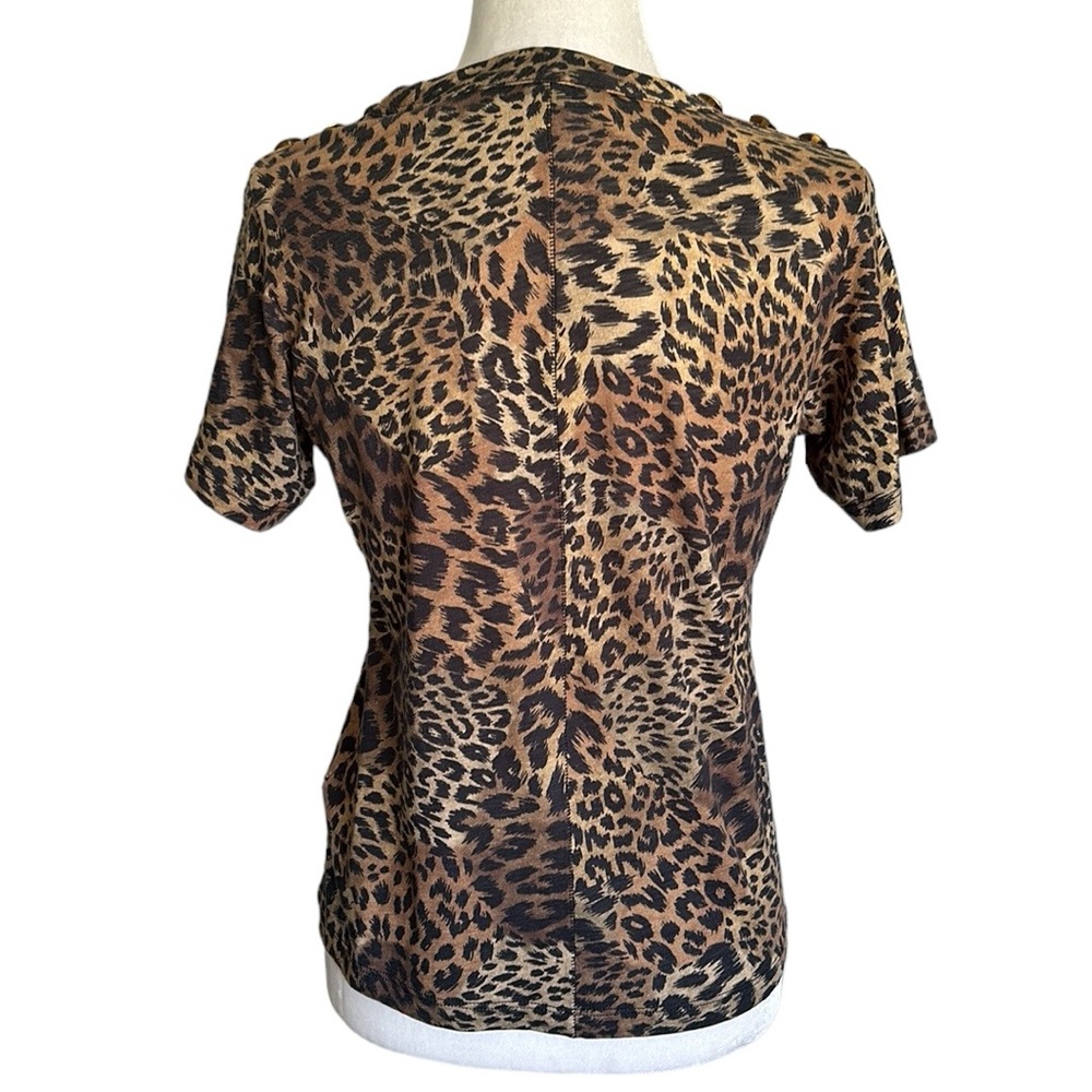 Veronica Beard black & tan animal leopard print t-shirt with button detail XS - Picture 5 of 6